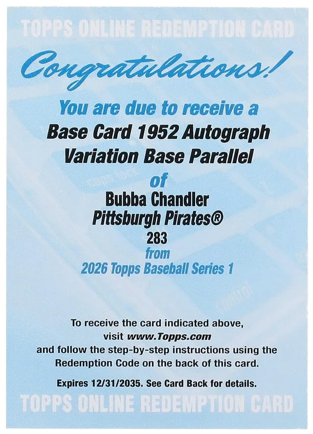 2026 Topps Bubba Chandler 52 Autograph Variation #283 card image