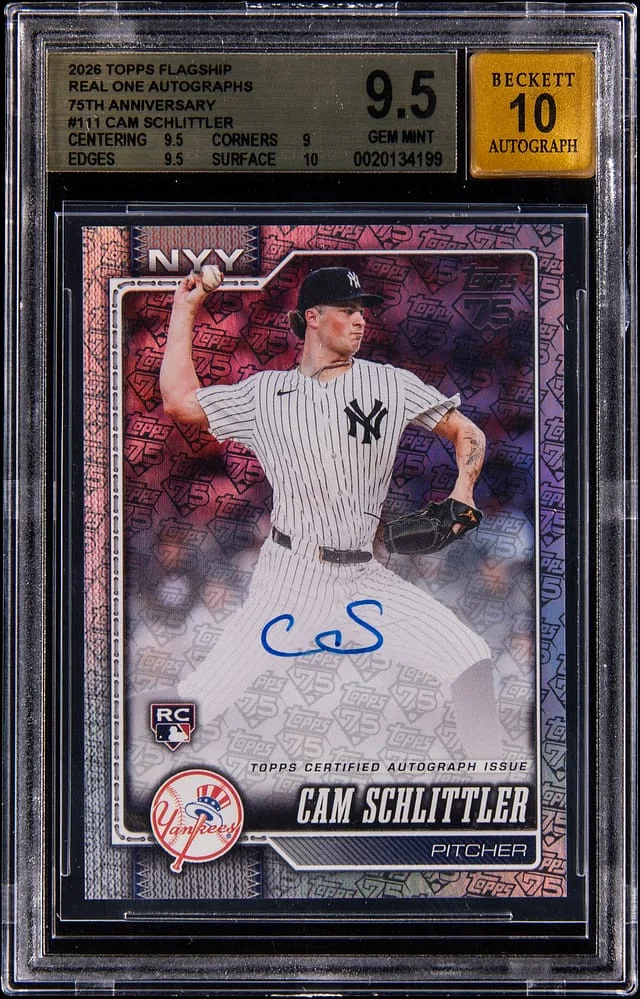 2026 Topps Cam Schlittler Flagship Real One Autographs 75th Anniversary #111 card image