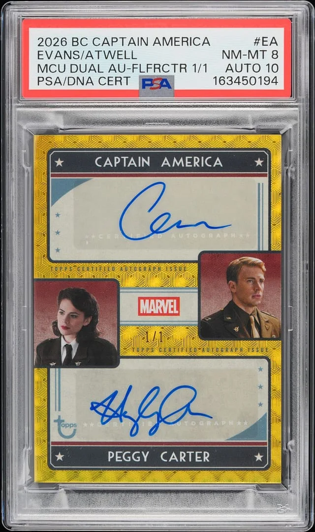 2026 Topps Chris Evans/Hayley Atwell Brooklyn Collection Captain America 85th Anniversary Dual Autographs FoilFractor #MDA-EA card image