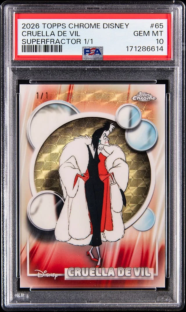 2026 Topps Chrome Cruella De Vil Disney SuperFractor #65 card image