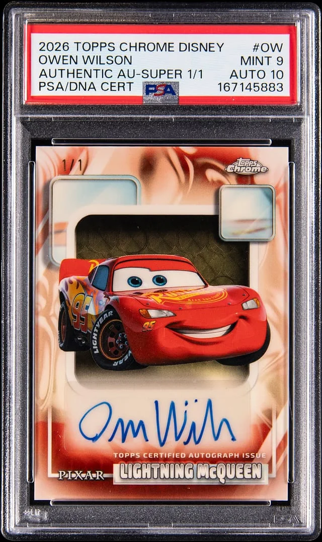 2026 Topps Chrome Owen Wilson (Lightning McQueen) Disney Authentic Autographs SuperFractor #AA-OW card image