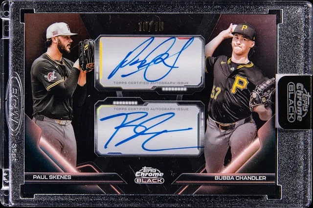 2026 Topps Chrome Paul Skenes/Bubba Chandler Pitch Black Pairings Dual Autographs Rose Gold Refractor #PDPA-SC card image