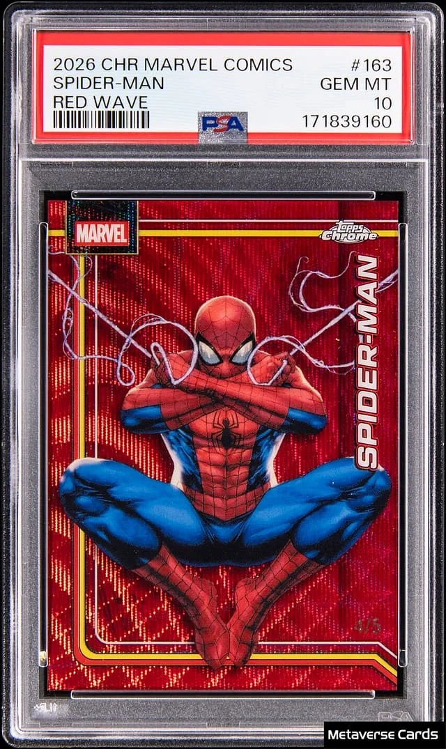 2026 Topps Chrome Spider-Man Marvel Comics Red Wave Refractor #163 card image