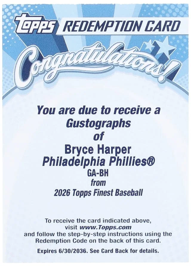 2026 Topps Finest Bryce Harper Gustographs #GA-BH card image