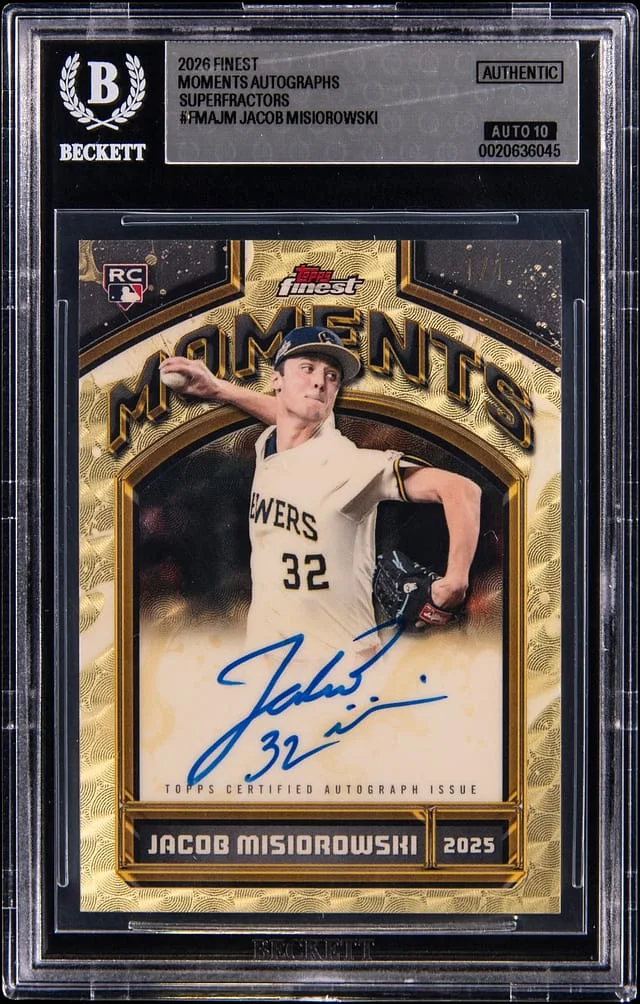 2026 Topps Finest Jacob Misiorowski Moments Autographs SuperFractor #FMA-JM card image