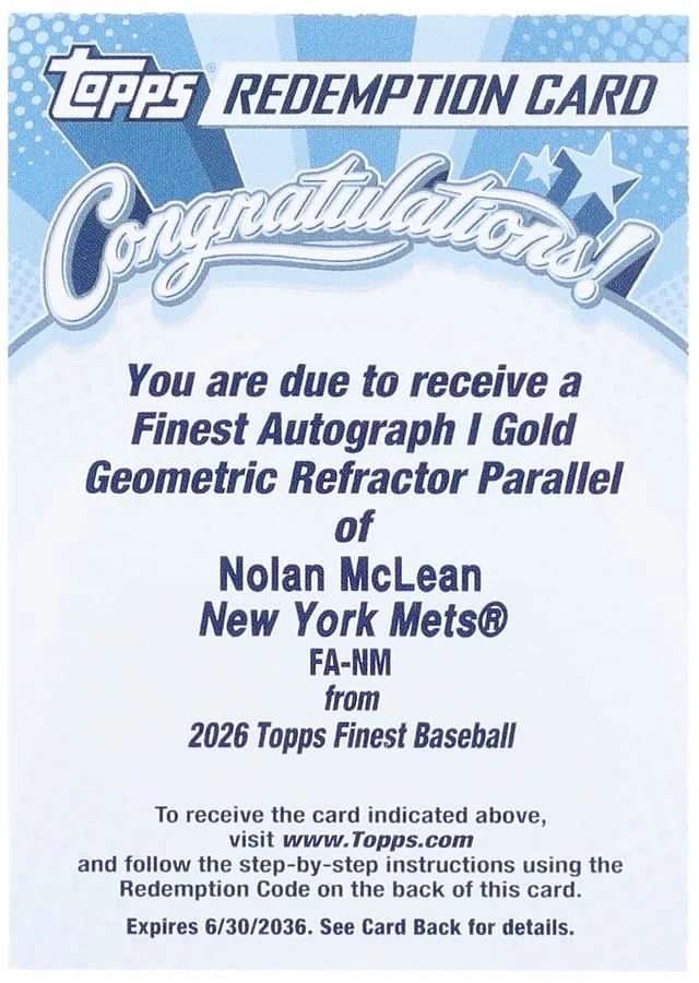 2026 Topps Finest Nolan McLean Autographs Gold Geometric Refractor #FA-NM card image