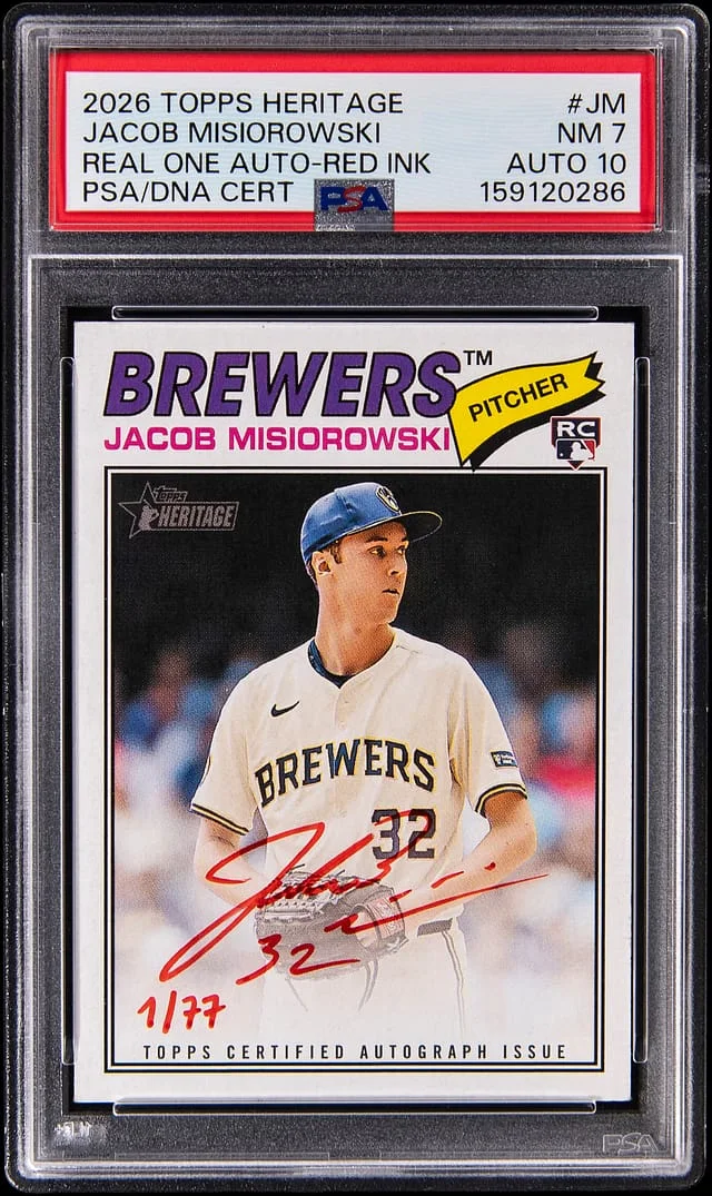 2026 Topps Heritage Jacob Misiorowski Autographs Red Ink #ROA-JM card image