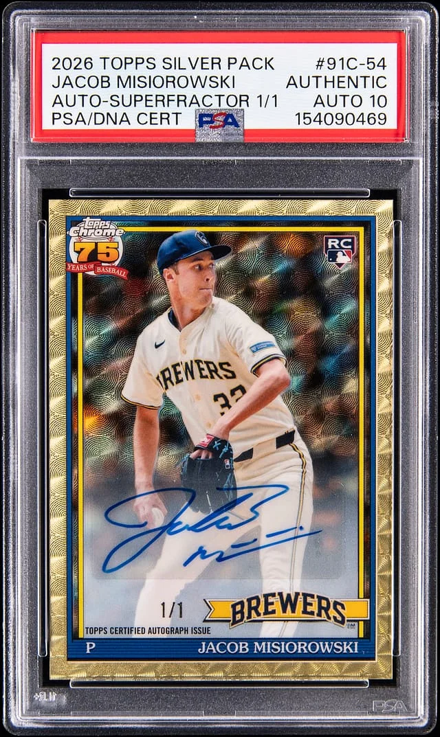 2026 Topps Jacob Misiorowski Silver Pack Autograph SuperFractor #91C-54 card image