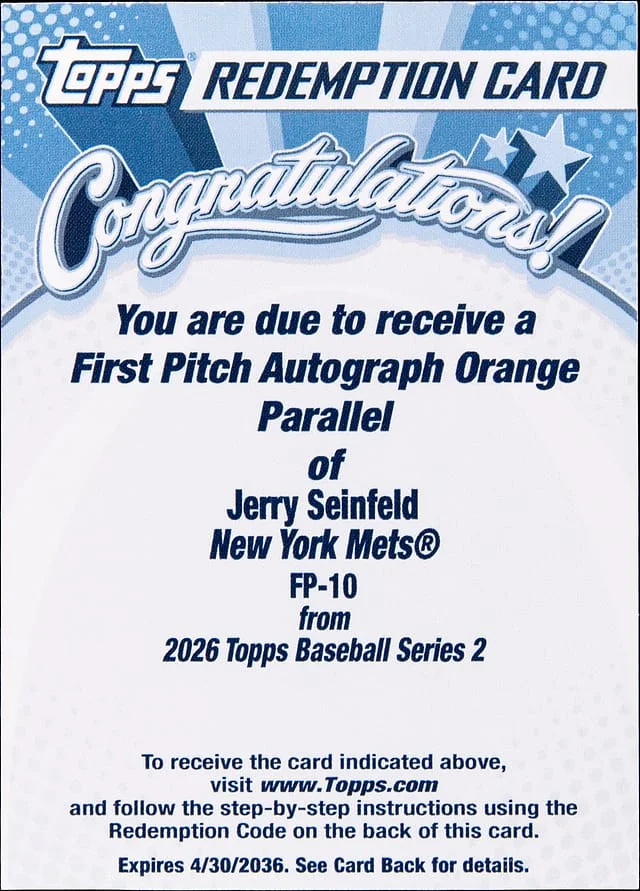 2026 Topps Jerry Seinfeld First Pitch Autograph Red #FP-10 card image
