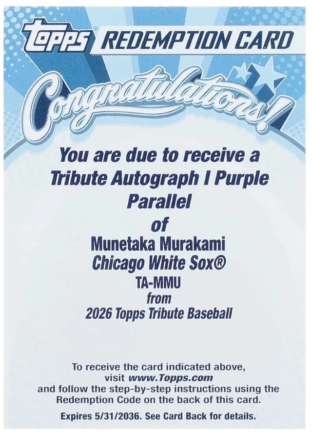 2026 Topps Tribute Munetaka Murakami Autograph I Purple #TA-MMU card image