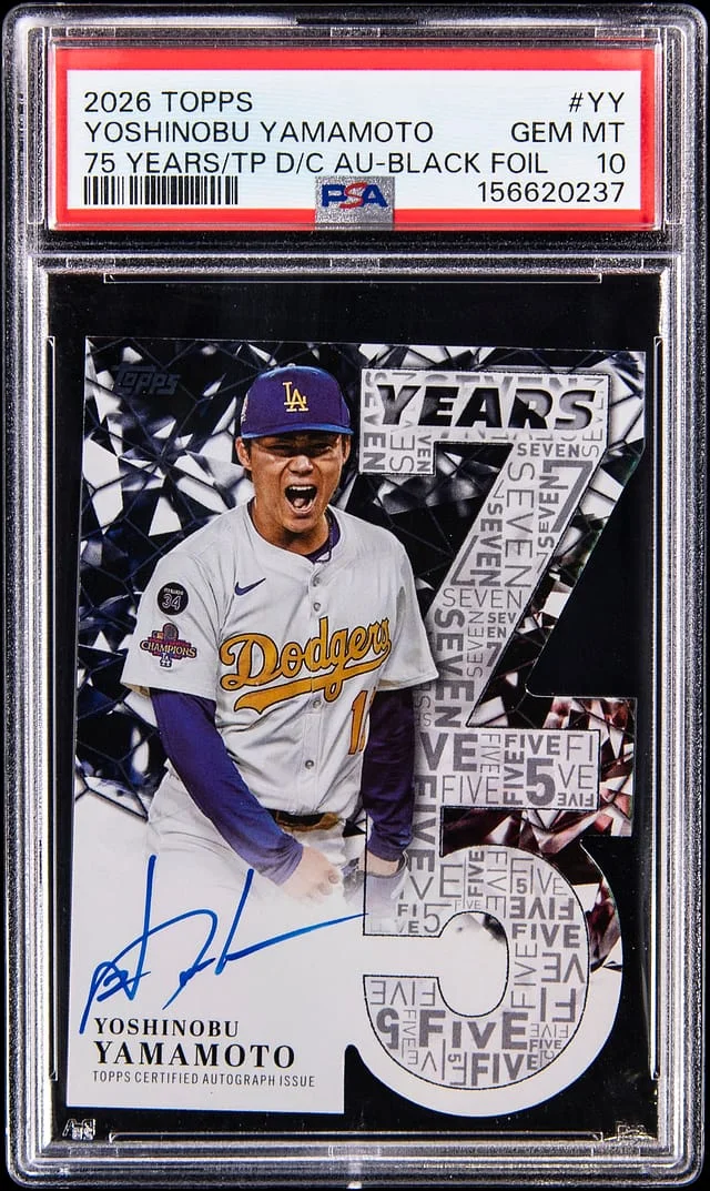 2026 Topps Yoshinobu Yamamoto 75 Years of Topps Die-Cut Autographs Black Foil #75YA-YY card image