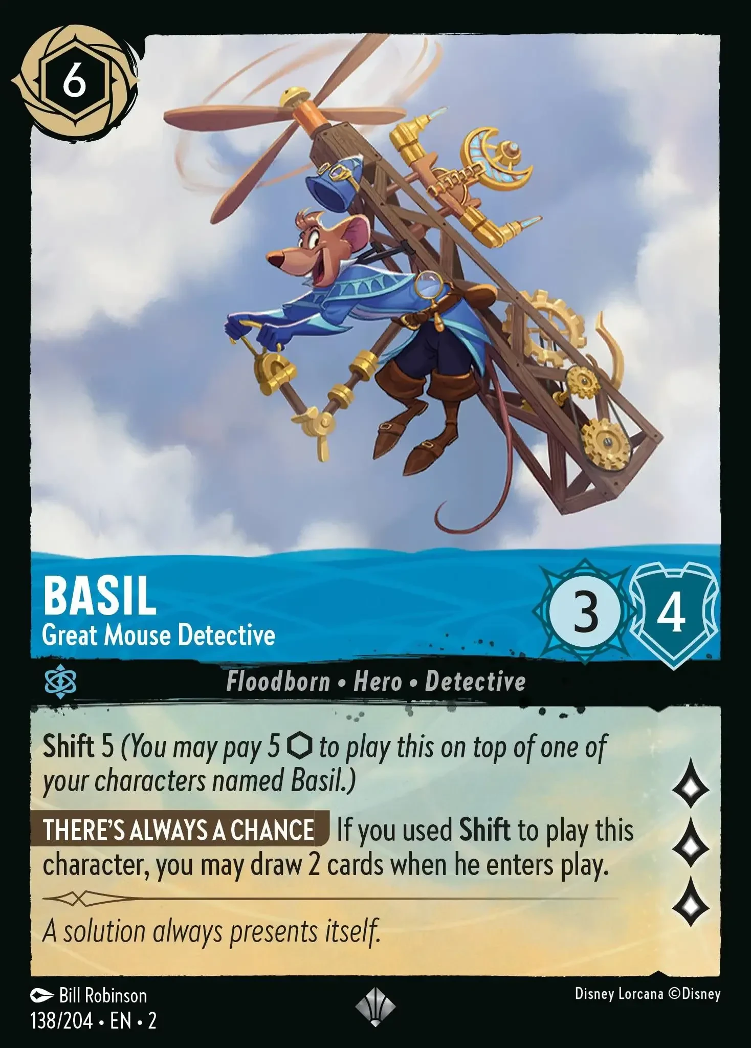 2023 Rise of The Floodborn Basil - Great Mouse Detective #138 Super Rare card image