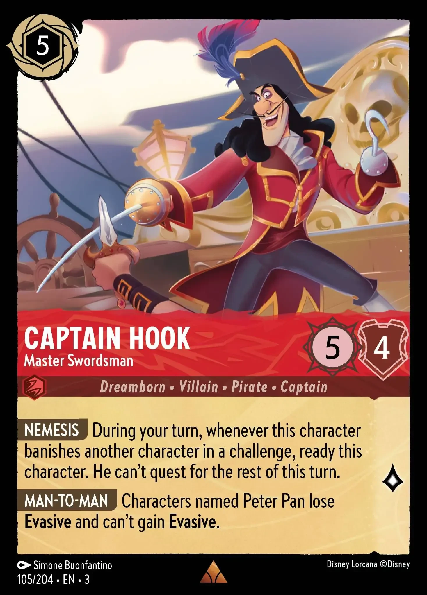 2024 Into the Inklands Captain Hook - Master Swordsman #105 Rare card image