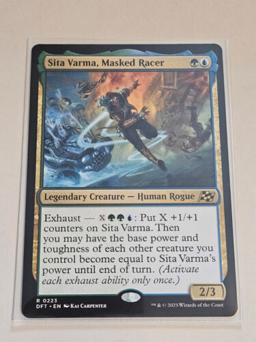 2025 Aetherdrift Art Series Sita Varma, Masked Racer // Sita Varma, Masked Racer [Gold Signature] common #26 common card image
