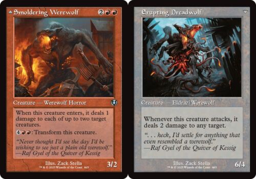2025 Innistrad Remastered Smoldering Werewolf // Erupting Dreadwolf #171 uncommon card image