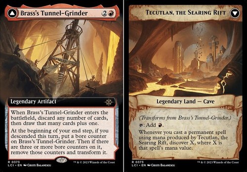 2023 The Lost Caverns of Ixalan Brass's Tunnel-Grinder // Tecutlan, the Searing Rift rare #135 rare card image