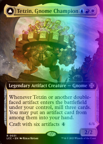 2023 The Lost Caverns of Ixalan Commander Tetzin, Gnome Champion // The Golden-Gear Colossus rare #13 rare card image