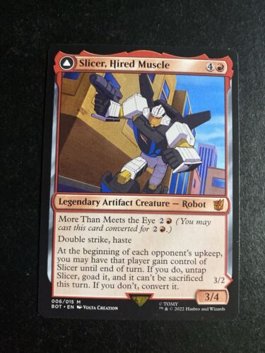 2022 Transformers Slicer, Hired Muscle // Slicer, High-Speed Antagonist [Foil] mythic #6 mythic card image