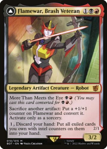 2022 Transformers Flamewar, Brash Veteran // Flamewar, Streetwise Operative [Foil] mythic #10 mythic card image