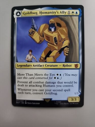 2022 Transformers Goldbug, Humanity's Ally // Goldbug, Scrappy Scout [Foil] mythic #11 mythic card image