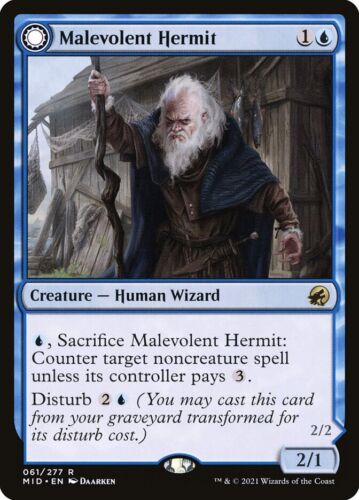 2022 Innistrad: Double Feature Malevolent Hermit // Benevolent Geist rare #61 rare card image
