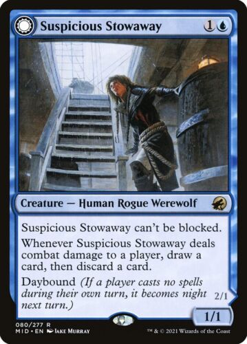 2022 Innistrad: Double Feature Suspicious Stowaway // Seafaring Werewolf rare #80 rare card image