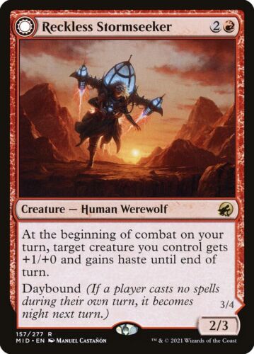 2022 Innistrad: Double Feature Reckless Stormseeker // Storm-Charged Slasher #157 rare card image