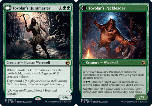 2022 Innistrad: Double Feature Tovolar's Huntmaster // Tovolar's Packleader #204 rare card image