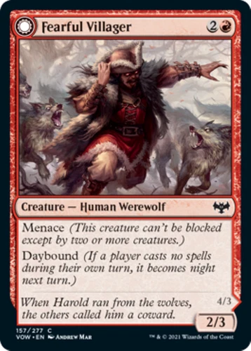 2021 Innistrad: Crimson Vow Fearful Villager // Fearsome Werewolf #157 common card image