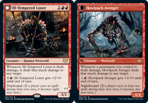 2021 Innistrad: Crimson Vow Ill-Tempered Loner // Howlpack Avenger rare #162 rare card image