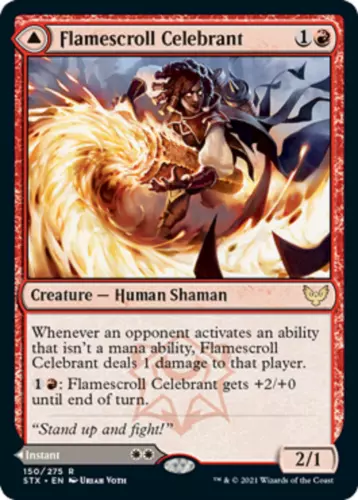 2021 Strixhaven: School of Mages Flamescroll Celebrant // Revel in Silence #150 rare card image