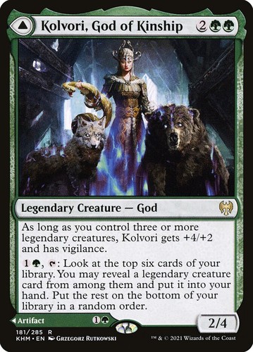2021 Kaldheim Kolvori, God of Kinship // The Ringhart Crest #181 rare card image
