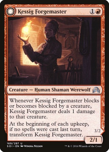 2016 Shadows over Innistrad Kessig Forgemaster // Flameheart Werewolf #169 uncommon card image