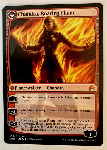 2015 Magic Origins Chandra, Fire of Kaladesh // Chandra, Roaring Flame #135 mythic card image