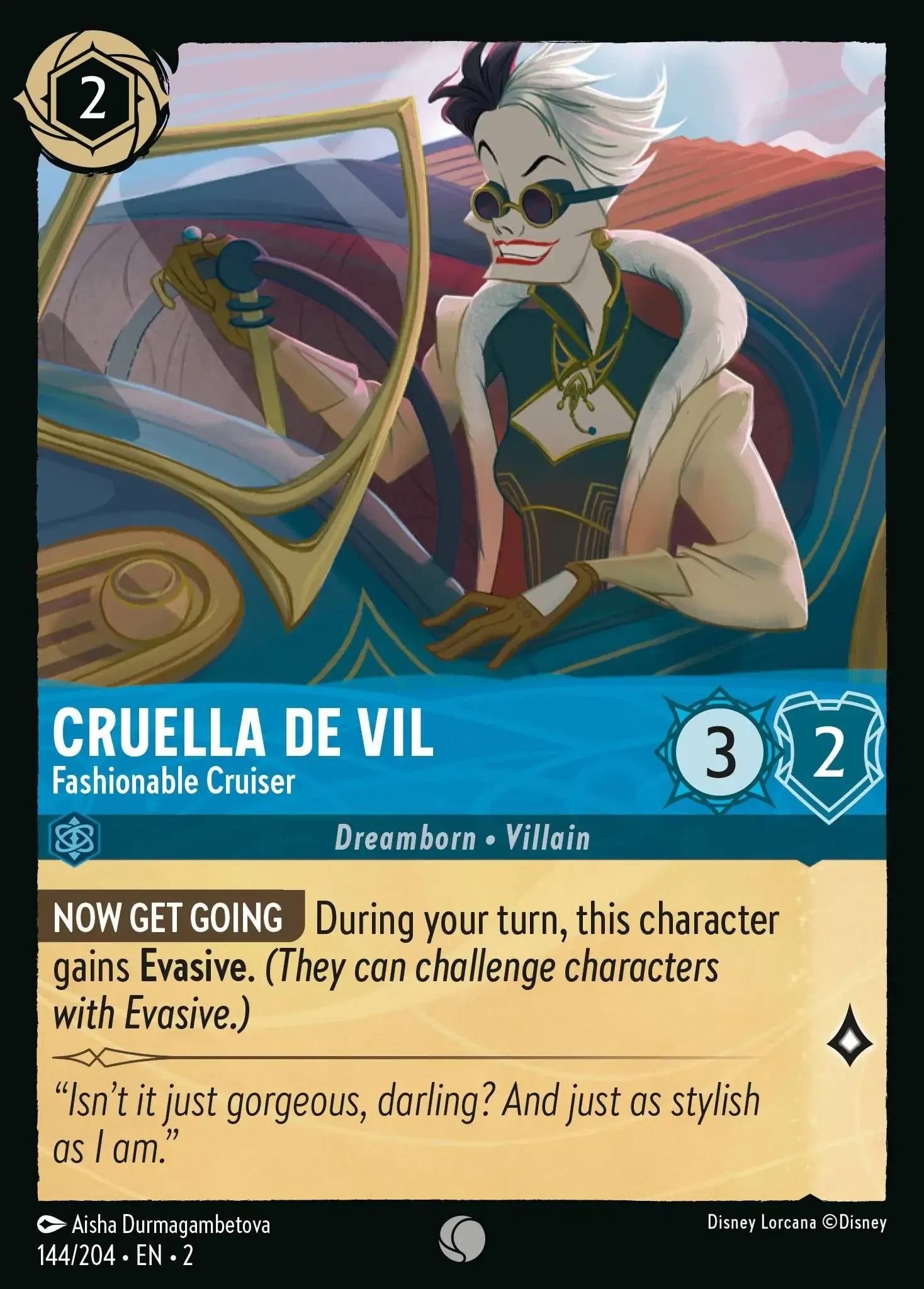 2023 Rise of The Floodborn Cruella De Vil - Fashionable Cruiser #144 Common card image
