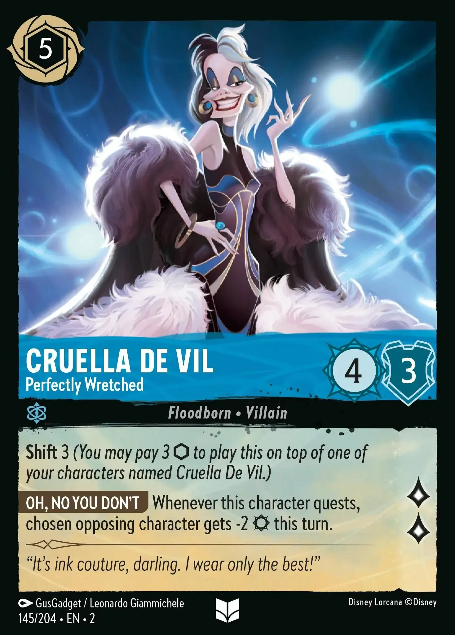 2023 Rise of The Floodborn Cruella De Vil - Perfectly Wretched #145 Uncommon card image