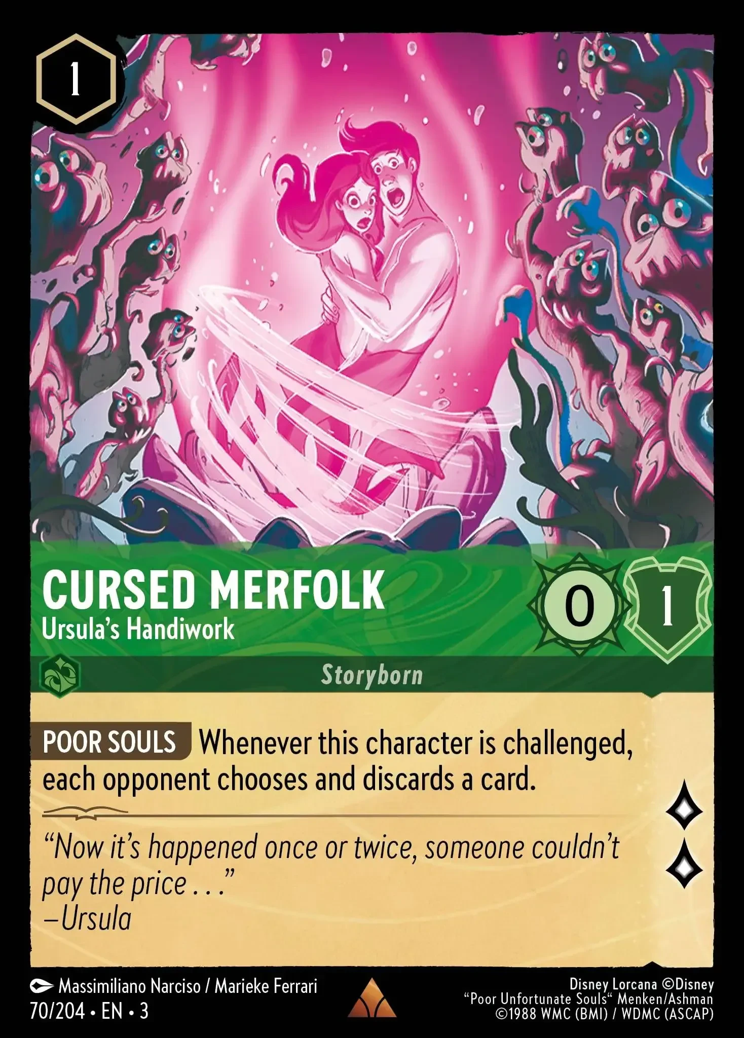 2024 Into the Inklands Cursed Merfolk - Ursula's Handiwork #70 Rare card image