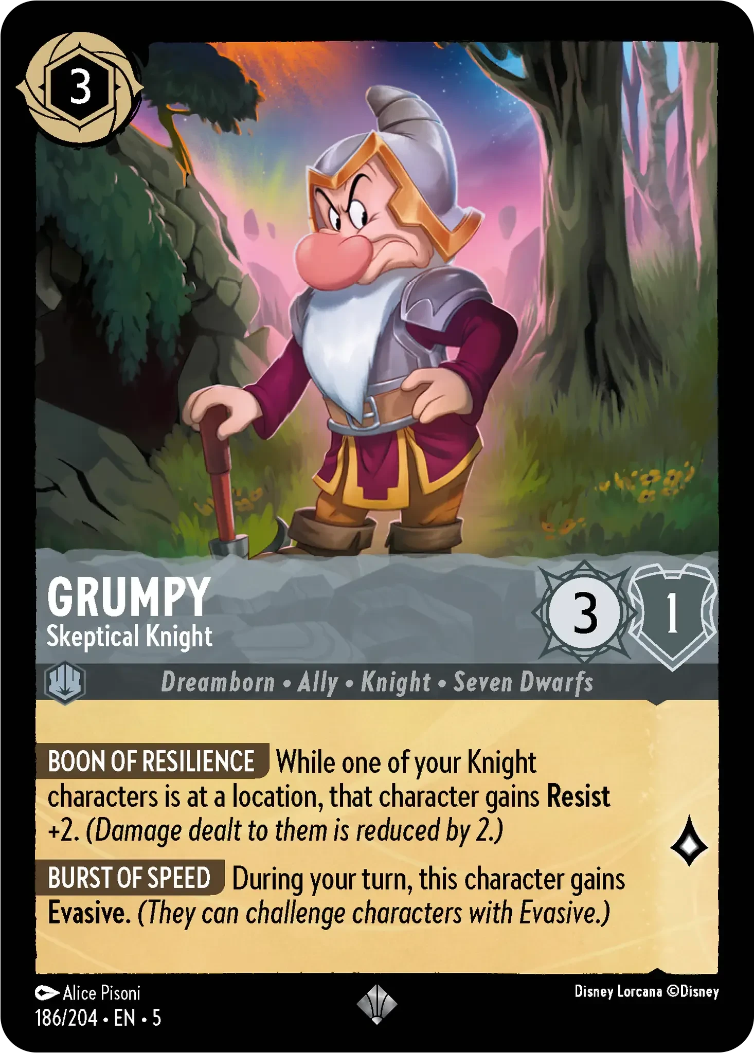 2024 Shimmering Skies Grumpy - Skeptical Knight #186 Super Rare card image