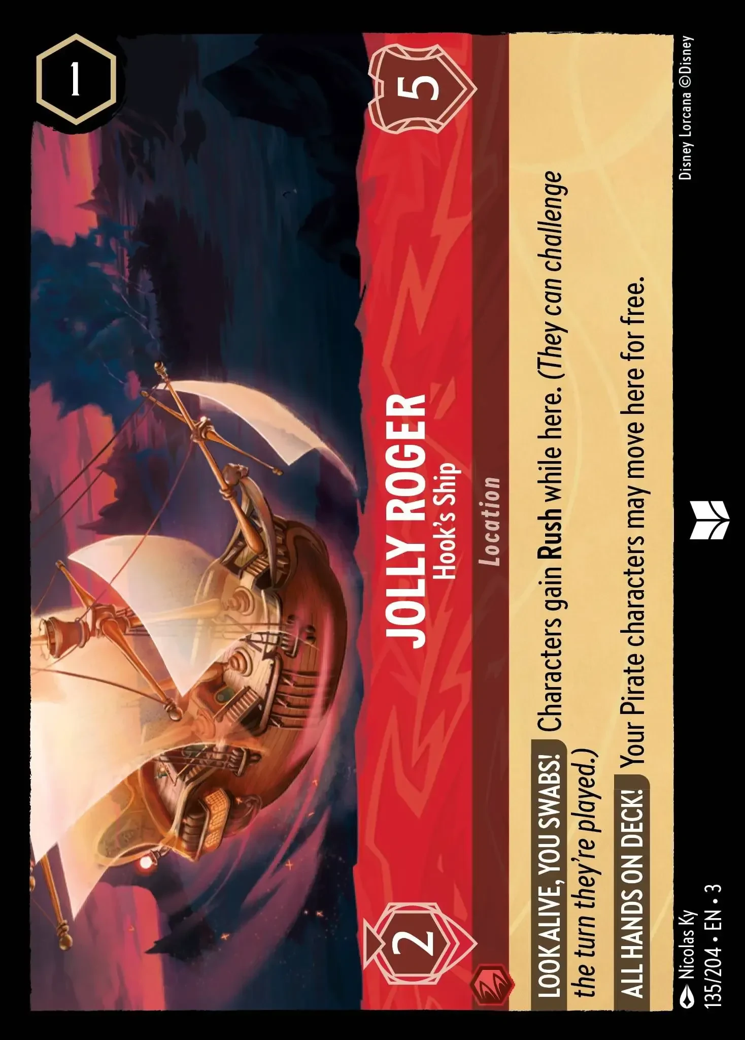 2024 Into the Inklands Jolly Roger - Hook's Ship #135 Uncommon card image