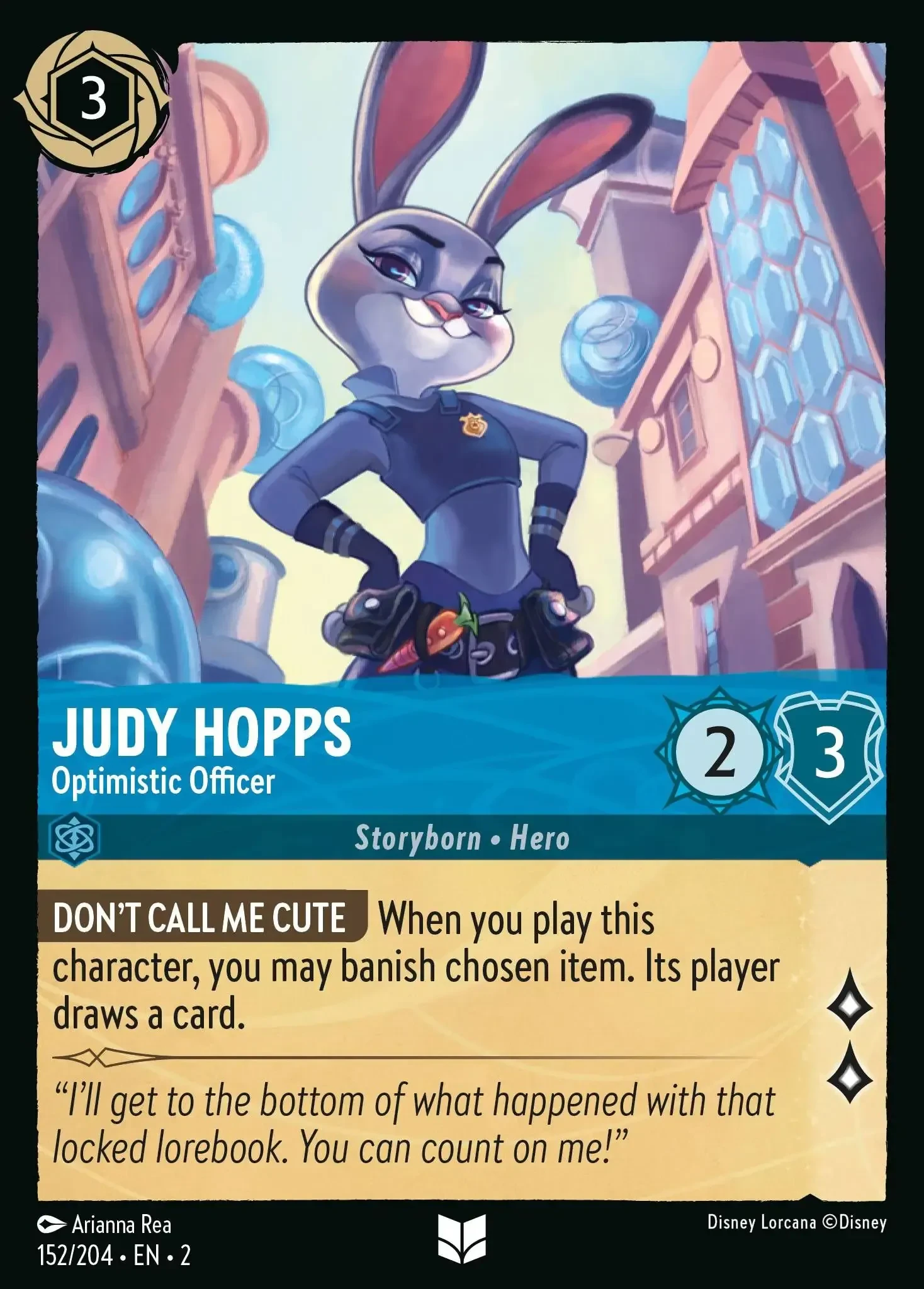 2023 Rise of The Floodborn Judy Hopps - Optimistic Officer #152 Uncommon card image