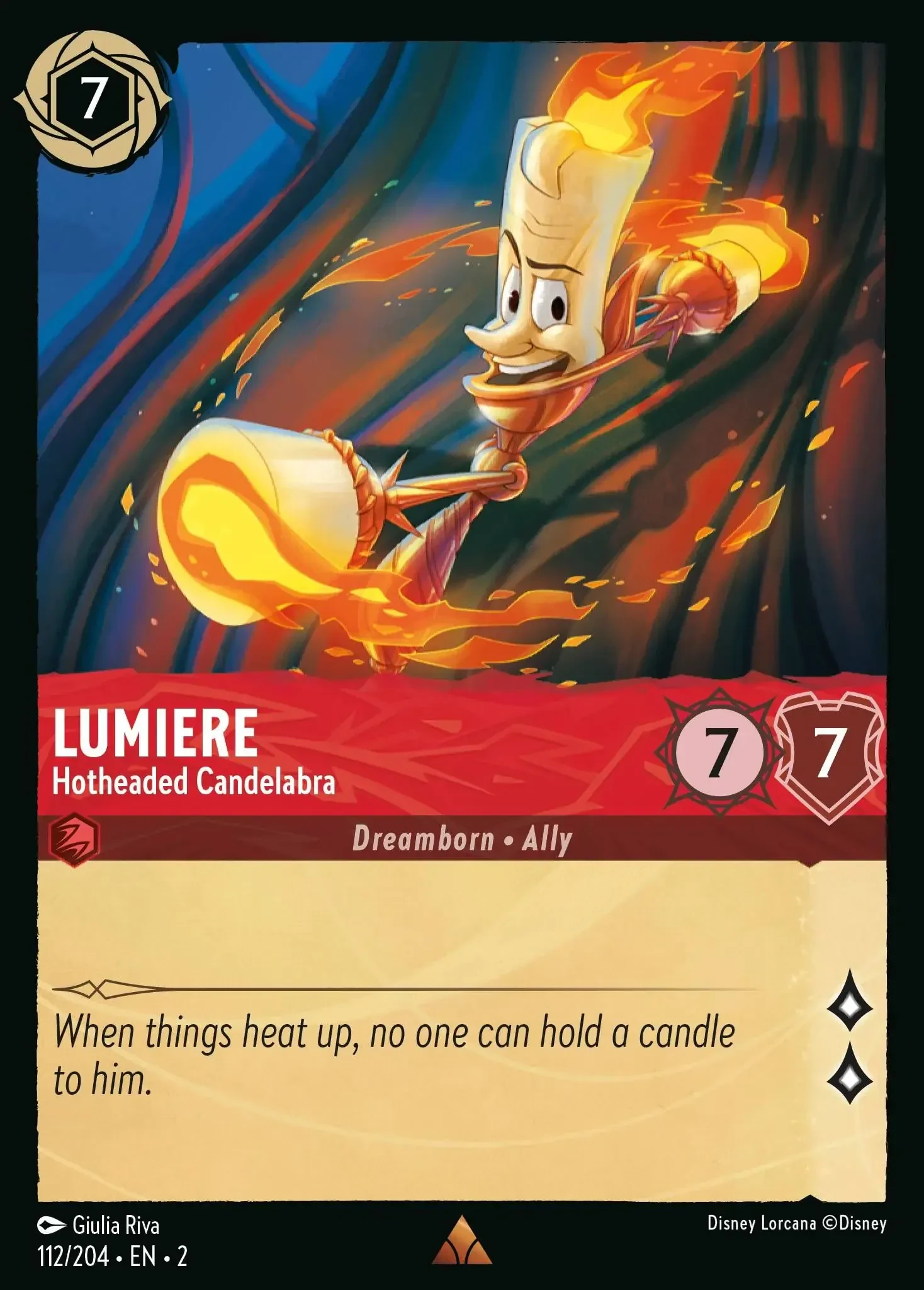 2023 Rise of The Floodborn Lumiere - Hotheaded Candelabra #112 Rare card image