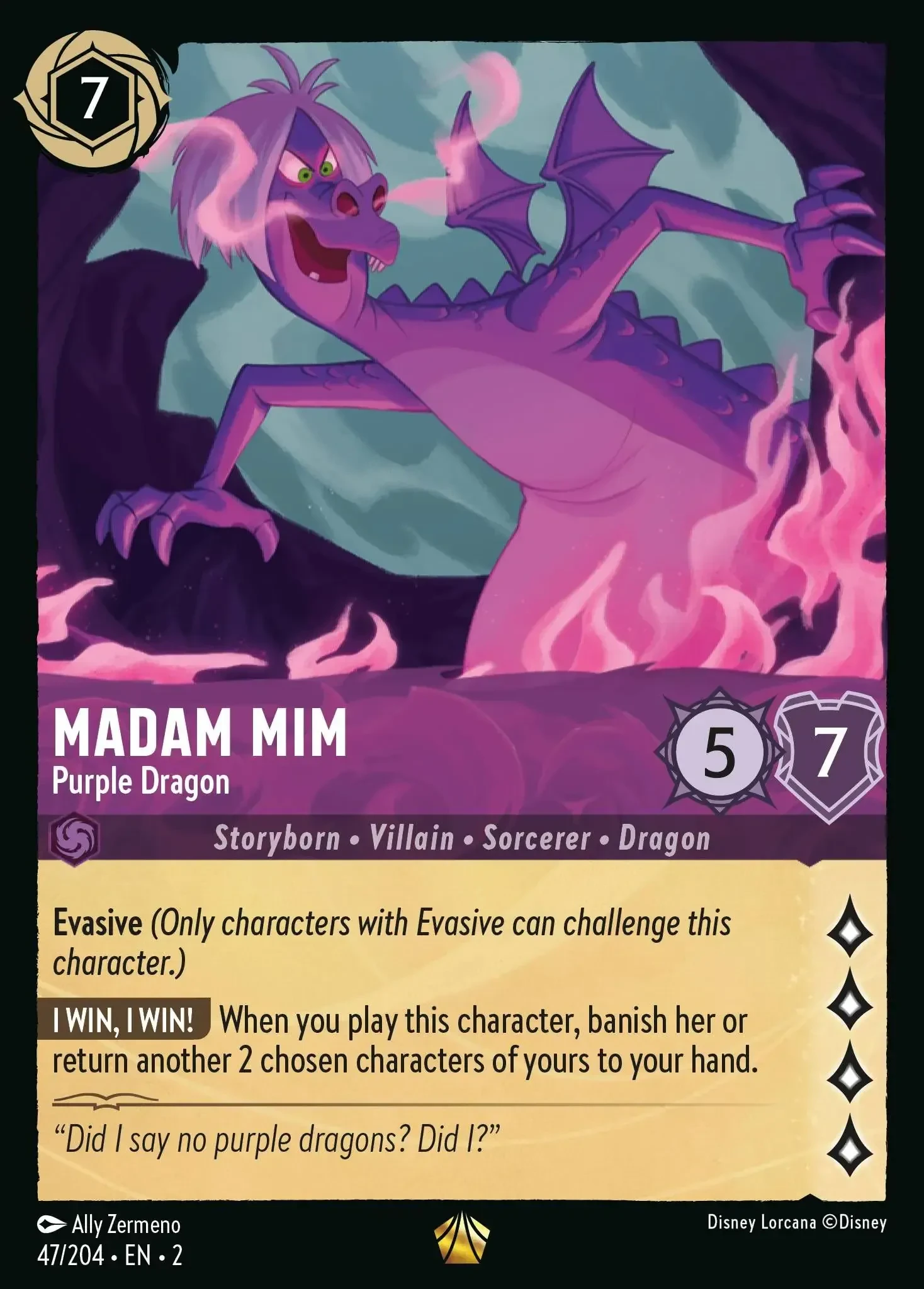 2023 Rise of The Floodborn Madam Mim - Purple Dragon #47 Legendary card image