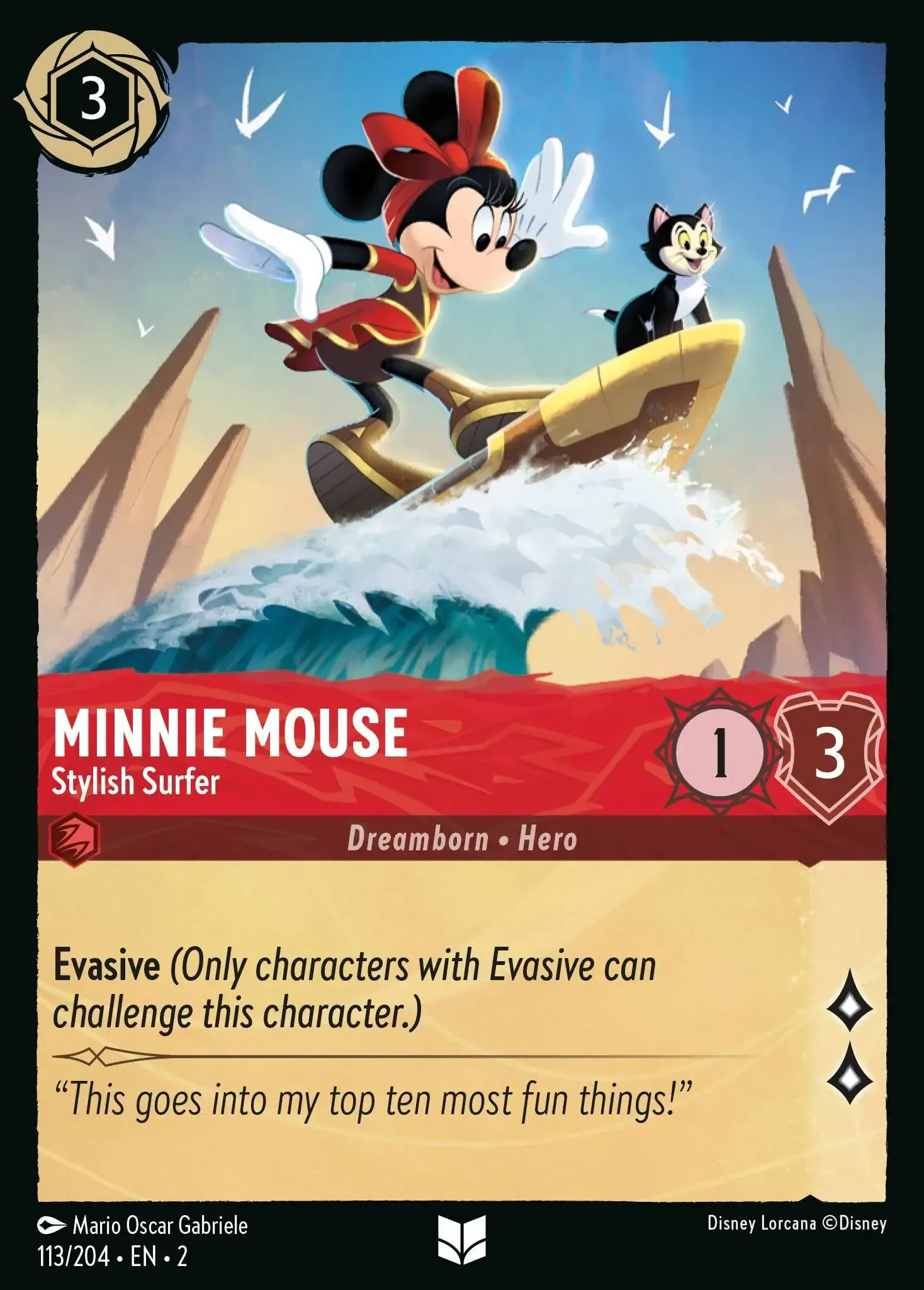 2023 Rise of The Floodborn Minnie Mouse - Stylish Surfer #113 Uncommon card image