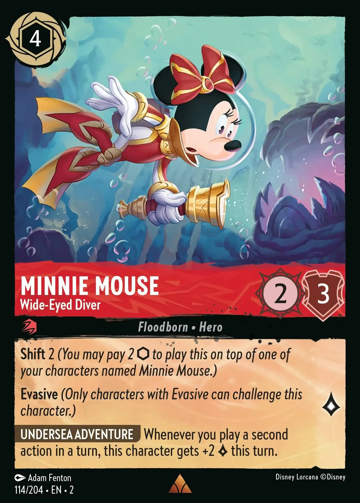 2023 Rise of The Floodborn Minnie Mouse - Wide-Eyed Diver #114 Rare card image
