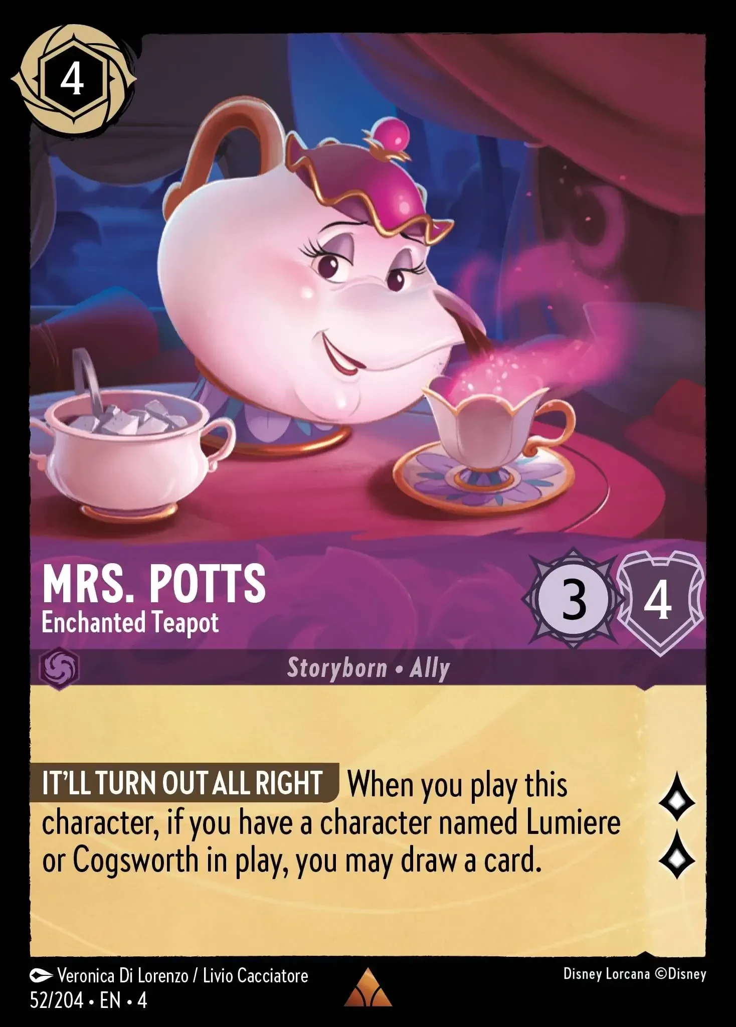 2024 Ursula's Return Mrs. Potts - Enchanted Teapot [Foil] Rare #52 Rare card image