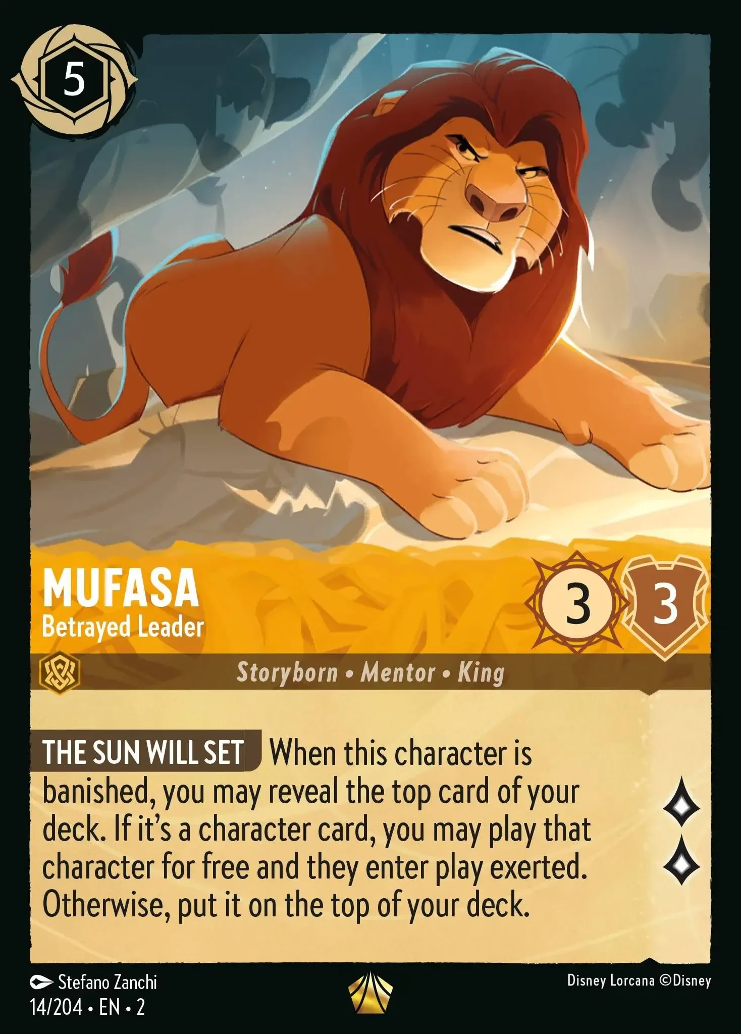 2023 Rise of The Floodborn Mufasa - Betrayed Leader #14 Legendary card image
