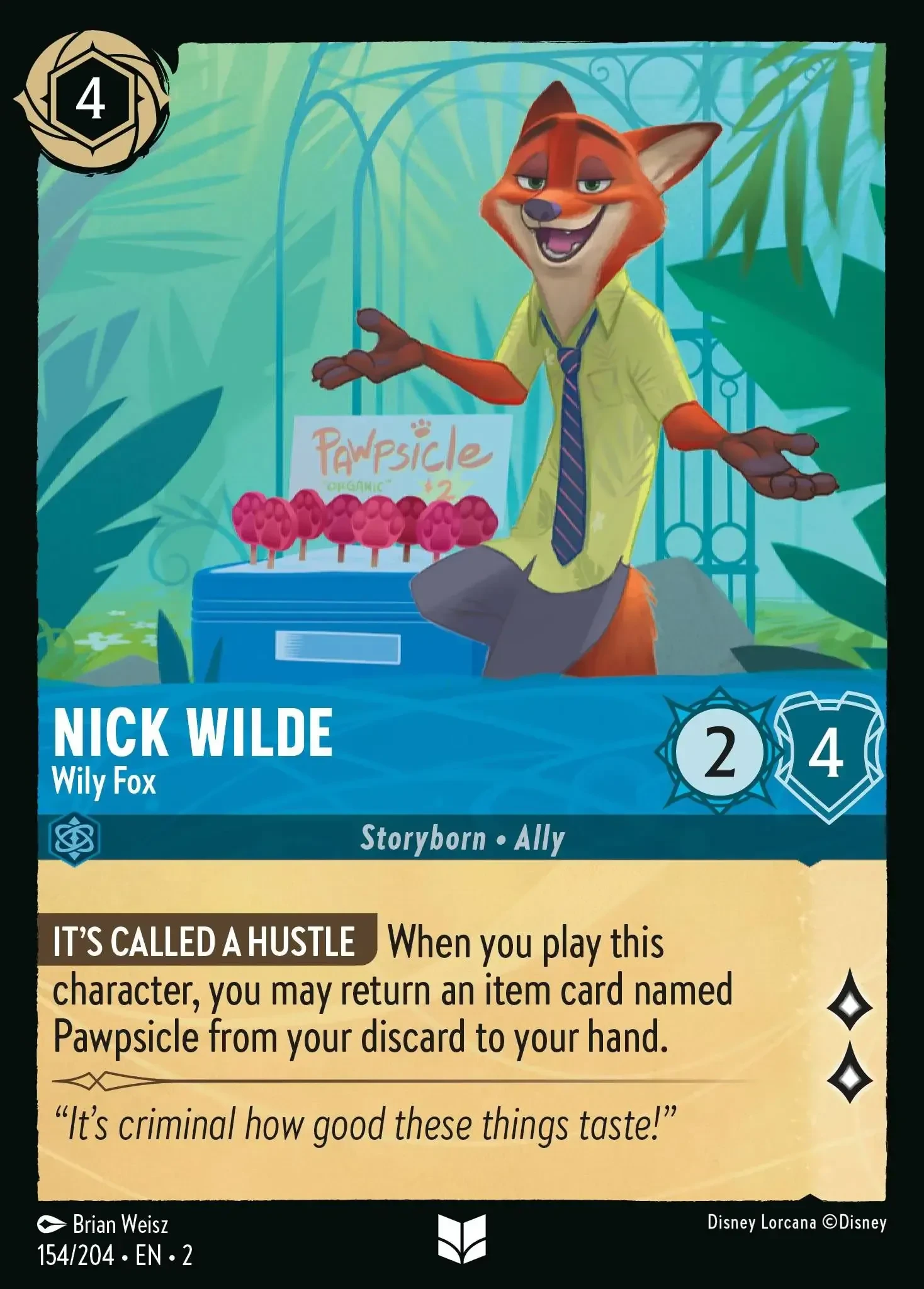 2023 Rise of The Floodborn Nick Wilde - Wily Fox #154 Uncommon card image