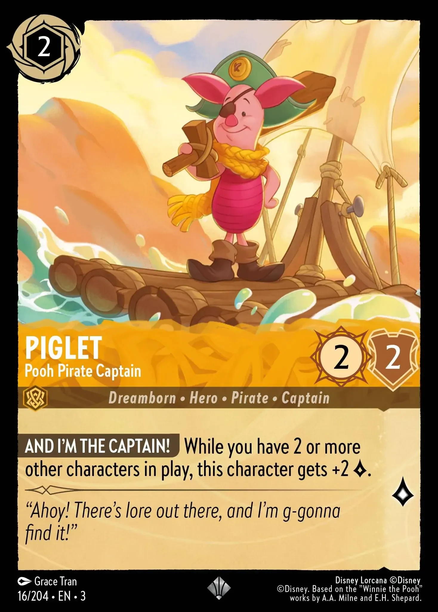 2024 Into the Inklands Piglet - Pooh Pirate Captain #16 Super Rare card image
