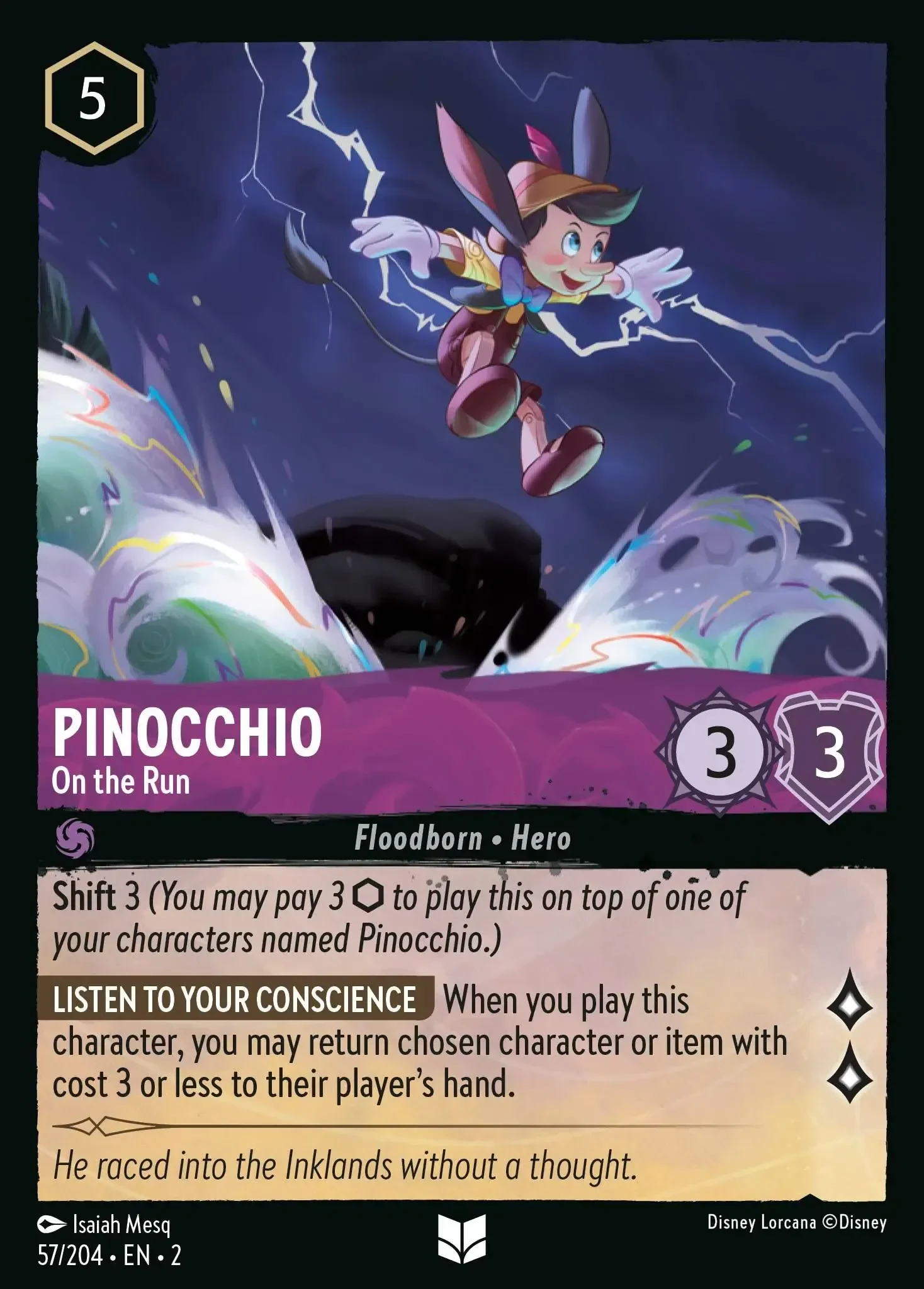 2023 Rise of The Floodborn Pinocchio - On The Run #57 Uncommon card image