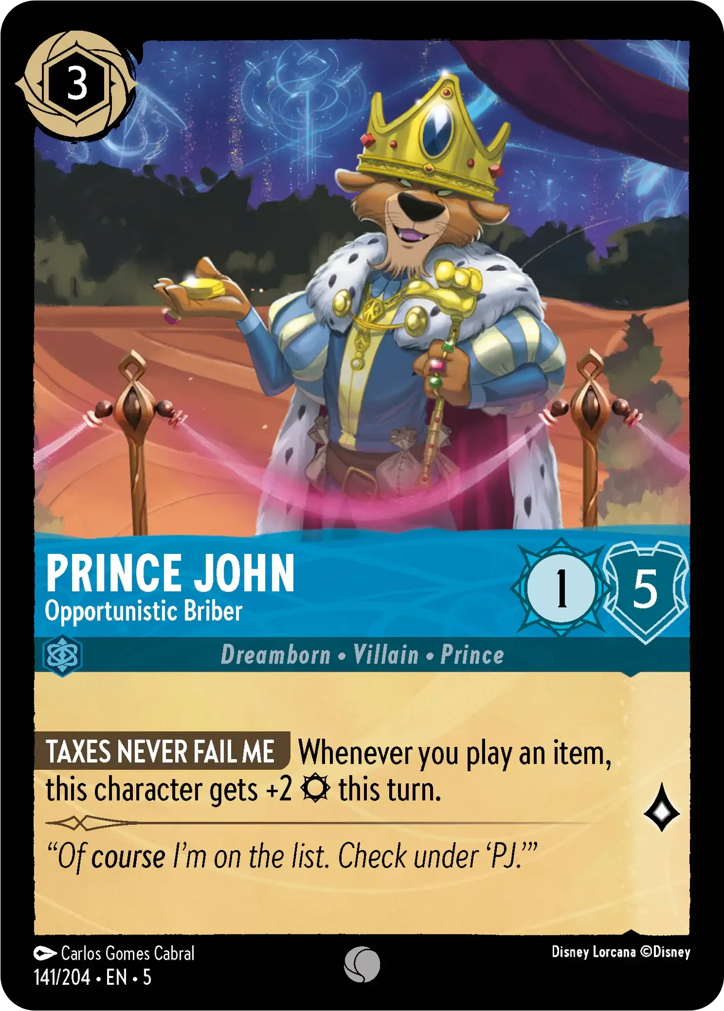 2024 Shimmering Skies Prince John - Opportunistic Briber #141 Common card image